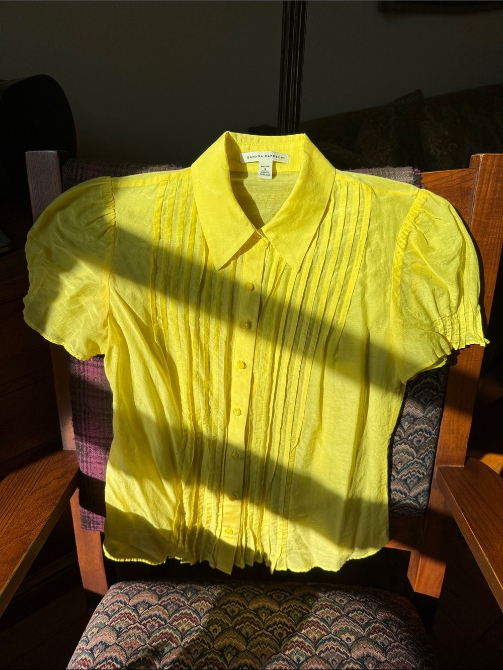 Banana Republic Girls' Bright Yellow Pintuck Button Front Blouse